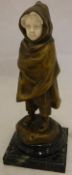 AFTER ANTOINE BOFILL (1895-1921) "Hooded and robed child", patinated bronze with ivory face,