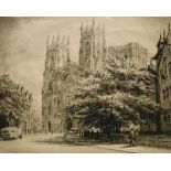 AFTER TOM WHITEHEAD "York Minster Bootham Bar", etching,