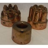 Three Victorian copper jelly moulds, one with chain link motif to top, marked "M443",