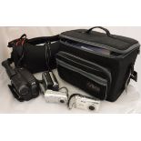 Three bags of assorted cameras and equipment to include a JVC Compact VHS GR-AX600,