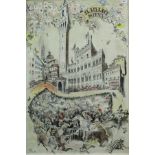 WILLIAM PAPAS "Palio Siena July", pen and watercolour,