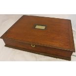 An Edwardian mahogany box with plaque inscribed "A E W - Xmas 1910", an oak stay busk/paperknife,