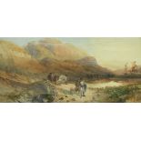 ATTRIBUTED TO WILLIAM LANGLEY (1852-1922) "Scottish Highlands with horses and figures on path",