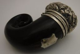 A Scottish white metal mounted curly horn snuff mull,