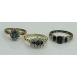 A 9 carat gold diamond and sapphire ring,