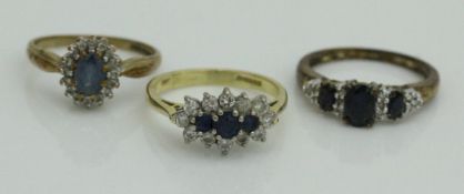A 9 carat gold diamond and sapphire ring,