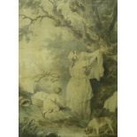 AFTER GEORGE MORLAND "Mother and child hanging the washing out on a tree, print,