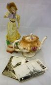 Assorted china and glass wares to include a gilt decorated glass vase with castillated top and