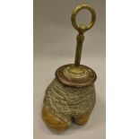 A Victorian mounted Rhino foot doorstop with brass ring handle - taxidermy