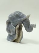 A Brazilian blue agate carving of an elephant head study