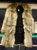 A silver fox fur coat with three quarter length panels