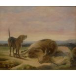 IN THE MANNER OF SIR EDWIN HENRY LANDSEER "Stag and hound in landscape",