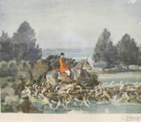 AFTER ALFRED MUNNINGS "Taking Hounds to Cover", colour print, signed in pencil lower right,