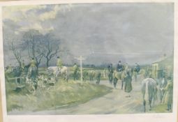 AFTER LIONEL EDWARDS "Meet of The Bramham Moor Bickerton Bar Feb 18 1927", colour print,