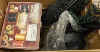 A collection of miscellaneous fishing tackle to include a Hardy extending landing net,