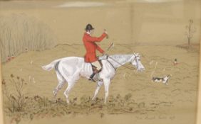 VM "Yoi brush him up", huntsman on horse with hounds, watercolour,