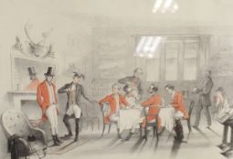 ENGLISH SCHOOL "The Hunting Breakfast" colour print, published by J Ryman, High Street, Oxford,