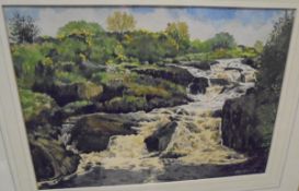 RON COSFORD "Salmon's leap", watercolour, signed lower right,