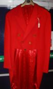 A red hunting tail coat with plain brass buttons