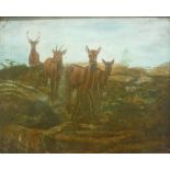 FRED PETRE "Deer in landscape", oil on board,