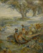 IN THE MANNER OF JAMES STINTON "Pheasants in clearing", watercolour,