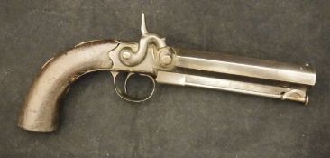 A 19th Century percussion box lock travelling pistol with stirrup ram rod