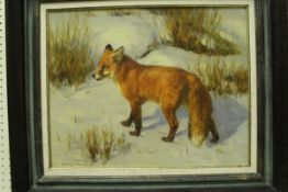 FREDERICK J HAYCOCK (1948-) "Fox in snowy landscape", oil on canvas,