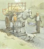 RONALD H JOHNSON RI "Old fashioned way", watercolour, depicting two figures with horse and cart,