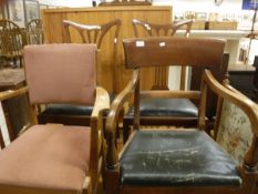 A "Gordon Russell" oak elbow chair bears stamp on underside together with six further assorted