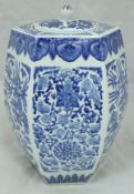 A Chinese blue and white hexagonal vase and cover,