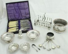 A collection of Victorian silver to include a pair of pierced bonbon dishes,