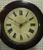 A Victorian circular wall dial with painted face and Arabic numerals (with pendulum and weights)