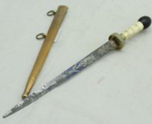A 19th Century ivory handled dagger with blued and gilded steel blade and circular engraved hilt