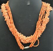 Two coral bead necklaces,