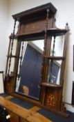 An Edwardian rosewood and marquetry inlaid over mantel mirror