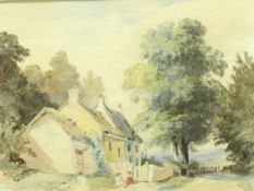 HENRY HEWITT (1818-1879) "Cottages with children", watercolour,