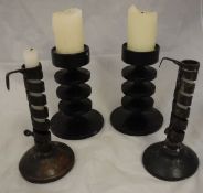 A pair of Robert Welch cast iron candlesticks, black patinated,