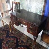 A mahogany lowboy with five drawers to cabriole legs together with a mahogany chair with floral