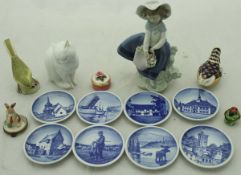 A collection of various china wares to include Lladro figure of girl with basket of flowers,