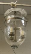 A Val St Lambert hall light with engraved glass decoration