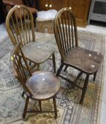 Six assorted stickback chairs together with an oak spindle back chair and six assorted barback