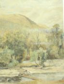 FOLLOWER OF DAVID COX JUNIOR (1809-1885) "River landscape with distant hills", watercolour,