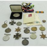 A collection of medals, ribbons etc to include a 1914-1918 War medal and 1914-18 Victory medal,