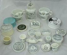 A collection of various advertising pottery wares including "John Cosnell & Co.