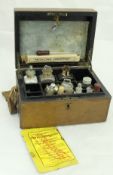 A Victorian leather covered medical box and contents of various bottles