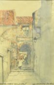 VICTOR NOBLE RAINBIRD (1888-1936) "Old Archway Shields", street scene with figures, watercolour,