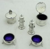 A George IV silver lidded mustard with blue glass liner and gadrooned edge (by Richard Pearce and