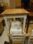 A stained beech kitchen table together with a Victorian mahogany side table,