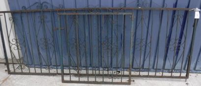 Two wrought iron gates (one large and one small) together with a small oak gateleg table and a pine