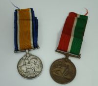 A British war medal (1914-1918) and a Mercantile marine medal both awarded to Wells L Long with